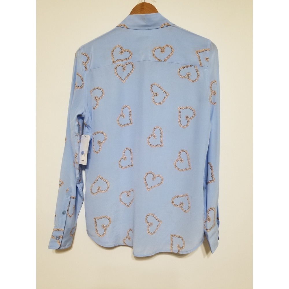 Equipment Brett 100% Silk Button Down Shirt Periwinkle Heart Print NWT S $258 - Picture 7 of 16